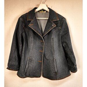 Sigrid Olsen Womens Button Front Denim Blazer Jacket Size 14 Dark Wash Pockets